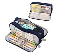 OneTreeTime Large Pencil Case for Girls Boys, Big Capacity Pencil Cases with 3 Compartments Pen Bag Pouch Holder Stationery Organizer Makeup Cosmetic Bag for Kids Women Men Teenagers Students,Dark Blu