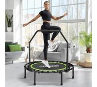 ONETWOFIT Foldable Rebounder Trampoline for Adults, 40”/42"/45" Mini Fitness Trampoline W/Adjustable Foam Handle Bungees, Quiet Exercise Trampoline Max Load 330lbs (40in-Green)
