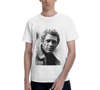 ONEUQJLBQ Men's McQueen Actor Steve Stylish and Durable T-Shirt Versatile and Attractive Top Soft Stretch and Comfortable T-Shirt Black S
