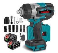 ONEVAN Cordless Impact Driver Electric Wrench - High Torque Electric Impact Gun, 1700 N.m Max Torque, 3 Speed Forward and 2 Reverse Impact Driver for Car Tyre Change（Blue）