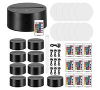 ONEVER 3D Night LED Light Lamp Base, 10pcs Acrylic Plates Touch Control LED Lights Stand for Bedroom, Childroom (10Pcs Black)