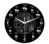 ONEVER Modern Wall Clock with Chemistry Science Periodic Table Rounded Acrylic Mute Wall Clock 12 Inch Black