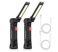 ONEVER Rechargeable Work Light, Father's Day Gift LED Torch Portable Inspection Lamps 360° Rotate Flashlight with Magnetic Base and Hook 5 Modes Camping Light for Garage,Workshop (2 Pack, Small)