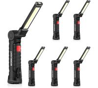 ONEVER Rechargeable Work Light, LED Torch Portable Inspection Lamps 360° Rotate Flashlight with Magnetic Base and Hook 5 Modes Camping Light for Garage,Workshop and Emergency (6 Pack, Small)