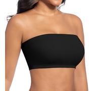 ONEW Bandeau Bra for Women Seamless Non-Wired Strapless Bra Breathable Bandeau Top with Removable Convertible Straps, Black, M