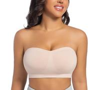 ONEW Bandeau Bra Women Non Slip Push Up M-Style Strapless Bra Seamless Non-Wired Bralette Breathable Multiway Tube Top with Removable Convertible Straps Beige XL