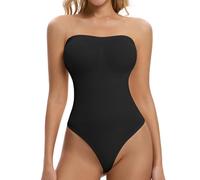 ONEW Strapless Bandeau Shapewear Bodysuit for Women Cami Bodysuit Top with Removable Spaghetti Straps Thong Bodysuit Tummy Control Tanga Body Shaper Black M