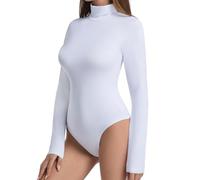 ONEW Women's Bodysuit Turtle Neck Long Sleeves Body Suit Top High Neck Tanga Leotard Jumpsuit Basic Slimfit Undershirt for Going Out White XL