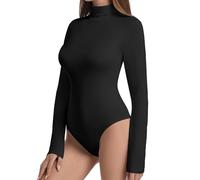 ONEW Women's Bodysuit Turtle Neck Long Sleeves Body Suit Top High Neck Tanga Leotard Jumpsuit Basic Slimfit Undershirt for Going Out Black XL