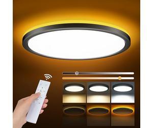 ONEWAY LED Ceiling Lights for Bedroom,24W 2400lm Dimmable Bathroom Lights Ceiling Lights Living Room with 1800K Night Light & 3000-6500K,Smart Flush Ceiling Light for Kitchen Hallway OfficeØ29CM-Black