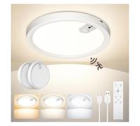 ONEWEST 2 Pack LED Ceiling Light Motion Sensor with Remote, Cordless 7000mAh Battery Operated Sensor Light Indoor, Induction Timing & 3 Colors Dimmable Ceiling Lamp for Bedroom, Porch, Basement