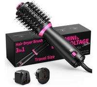 ONEWEST 3in1 Hair Dryer Brush, Dual Voltage Hot Brush, One-Step Ionic Hot Air Brush with Negative Ion,2 Speeds and 2 Adapters,Travel Hairdryer Brush for Drying Straightening Curling Volumizing,UK Plug