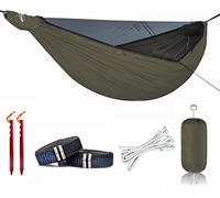 Onewind 12Ft Camping Hammock with Mosquito Net and Structure Ridgeline, Lightweight Portable Double Hammock with 12ft Tree Straps and Bugnet, Ideal for Wild Camping, Hiking, Backpacking, OD Green