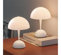 ONEWISH Cordless Table Lamps Set of 2 - Portable Touch Mushroom Lamp with Dimmer, Rechargeable Nightstand Lamp Night Light for Kids, Small LED Lamp Gift for Christmas Birthday, White