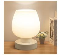 ONEWISH Small Bedside Lamp for Bedroom, 3-Way Dimmable Touch Control, 600 Lumen Bright Opal Glass Shade, 7.5 Inch Ultra Compact Nightstand Lamp, Warm White 2700K LED Bulb Included, Modern Design