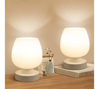 ONEWISH Touch Bedside Lamp Set of 2 - Small Modern Table Lamp for Bedroom Living Room Bedside Table 3-Way Dimmable Desk Lamp with White Opal Glass Lampshade, 2700K LED Bulbs