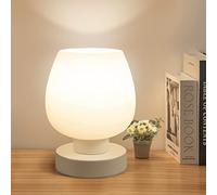 ONEWISH Touch Bedside Table Lamp - Modern Small Lamp for Bedroom Living Room Nightstand, Desk lamp with White Opal Glass Lamp Shade, Warm LED Bulb, 3 Way Dimmable, Simple Design Mother's Day Gifts