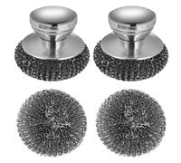 Onewly 2Pack Steel Wool Scrubber with 2 Replacement Wire Pads, Stainless Steel Scrubber with Stainless Steel Handle, for Cleaning Dishes, Cast Iron, Stock Pots, Pans, Griddles, Grills