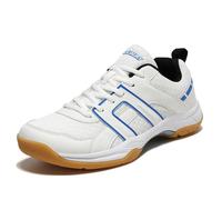 Onewus Couple Outdoor Sports Functional Badminton Shoes Breathable Comfortable Lightweight Performance Trainers (White Blue, 4 UK)