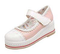 Onewus Women Sweet Platform Mary Jane Shoes with Round Toe Pink