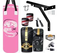 ONEX 3ft Punch Bag Set Heavy Filled Boxing Training Punching Gloves Fighting Hanging 13pcs Bracket set (Pink)