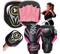 ONEX Boxing Set, Boxing Gloves, Kids Focus Pad, Punching Bag Set, Target Boxing Set, Training Set, MMA Set, Training Set, Hook & Jab Strike Pads For Boys & Girls (Pink)