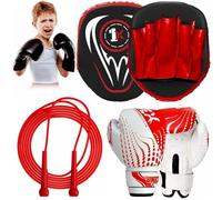 ONEX Boxing Set Focus Pads and Gloves Mitts Punch Bag Head guard MMA Training Hook & Jab, Kids Unisex Sparring Gloves punching Pads Martial Arts Karate Fitness Exercise Sets. (RED)