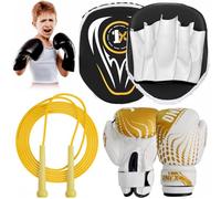 ONEX Boxing Set Focus Pads and Gloves Mitts Punch Bag Head guard MMA Training Hook & Jab, Kids Unisex Sparring Gloves punching Pads Martial Arts Karate Fitness Exercise Sets. (GOLD)