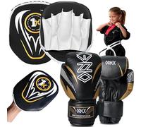 ONEX Boxing Set, Gloves, Kids Focus Pad, Punching Bag Set, Target Boxing Set, Training Set, MMA Set, Training Set, Hook & Jab Strike Pads For Boys & Girls (BLACK)
