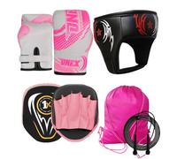ONEX Boxing Set Kids, Includes 2oz Gloves, Pads, Head Guard, Carrying Bag & skipping Rope Target Training Set, MMA Hook & Jab Strike Pads for Boys & Girls (Kid Boxing Set with Focus Pads - PINK)