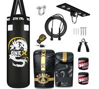 ONEX Heavy Filled 12 Piece Boxing Punch Bag Set Gloves Ceiling Hook MMA Pad Punching Kick Bag (3ft, Ceiling Hook)