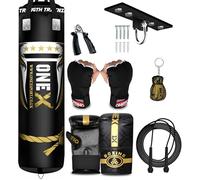 ONEX Heavy Filled 12 Piece Boxing Punch Bag Set Gloves Wall Bracket Ceiling Hook Punching Kick Bag for Grappling, MMA, Kickboxing, Muay Thai, Karate, BJJ & Taekwondo 3ft 4ft 5ft