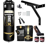 ONEX Heavy Filled 13 Piece 5ft Boxing Punch Bag Set Gloves Bracket With Straps MMA Pad Punching Kick Bag (Black, 5ft)