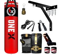 ONEX Heavy Filled Boxing Punch Bag Set Gloves Bracket MMA Pad Punching Kick Bag 13Pcs 3ft - 4ft - 5ft With Straps (Red, 5ft)