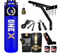 ONEX Heavy Filled Boxing Punch Bag Set Gloves Bracket MMA Pad Punching Kick Bag 13Pcs 3ft - 4ft - 5ft With Straps (Blue, 5ft)