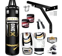 ONEX Heavy Filled Boxing Punch Bag Set Gloves Bracket MMA Pad Punching Kick Bag 13Pcs 3ft - 4ft - 5ft With Straps (Black, 4ft)