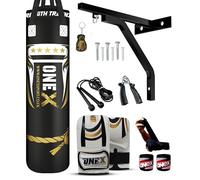 ONEX Heavy Filled Boxing Punch Bag Set Gloves Bracket MMA Pad Punching Kick Bag 13Pcs 3ft - 4ft - 5ft With Straps (Black, 4f)