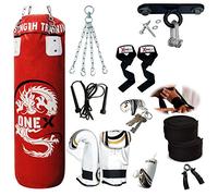 ONEX Heavy Filled Boxing Punch Bag Set Gloves Bracket MMA Pad Punching Kick Bag 13Pcs 3ft - 4ft - 5ft With Straps (Red, 4ft)