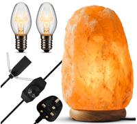 ONEX Himalayan Salt Lamp 2kg Natural Crystal Rock Salt Lamp, Wooden Base, 2 Bulbs & Dimmer Cable, Warm Pink Amber Glow, Authentic Salt from Pakistan, Home Decor & Gift