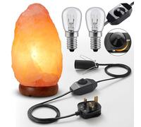 ONEX Himalayan Salt Lamp 3-5KG, Natural Salt Rock Crystal Lamp with Wooden Base, Dimmer Switch, 2 Bulbs & UK Plug, Warm Ambient Night Light for Bedroom, Living Room & Home Decor
