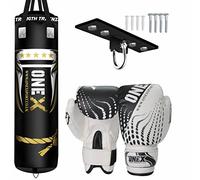 ONEX Punch Bag KICK Boxing Set 5FT Filled Heavy Bags Gloves Anchor Ceiling Hook Wall Bracket Chains Focus pad Kick pads Training MMA Punching Bags (Black 9pcs)