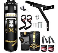 ONEX Punch Bag KICK Boxing Set 5FT Filled Heavy Bags Gloves Anchor Ceiling Hook Wall Bracket With Straps Training MMA 17PC Punching Bags (Black)