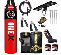 Onex Red series 4-5 FT Filled Heavy Punch Bag Set,Chains,Bracket, Punching Gloves Mitts for Training Fitness Water proof Bag MMA (5ft Red +Ceiling Hook)