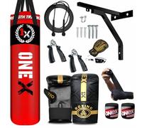 Onex Red series 4-5 FT Filled Heavy Punch Bag Set,Chains,Bracket, Punching Gloves Mitts for Training Fitness Water proof Bag MMA (4ft Red +Wall Bracket)