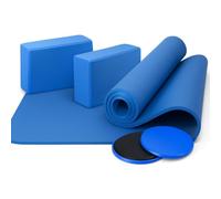 ONEX Yoga Mat NBR with Dual Sided Core Slider Gliding Discs & Yoga Blocks - Pilates Set for Exercise, Meditation, Gymnastics, Home Workouts, Improving Strenght Balance Flexibility (Blue Set)
