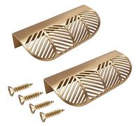 Oneyijun 2 Pcs Leaf Shape Cabinet Drawer Wardrobe Door Brass Gold DecorativeFurniture Pulls Handles Kitchen Door Drawer Pull Knobs with Screws for Bathroom Bedroom (117mm Style1)