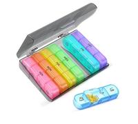 Oneyijun Weekly Pill Organiser 7 Day (3 Times Daily) - BPA Free Plastic Medication Box with XL Compartments for Vitamins, Supplements, Fish Oil, Pills - Portable Travel Pill Case (Multi Colour)