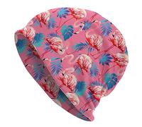 ONEYUAN Flamingo Beanie Chemo Hat Cancer Headwear Knitted Hats Baggy Slouchy Scarf Cap for Adults Women Men-Pink Flamingo Bird and Tropical Flowers-One Size