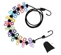 Onezebra 1.8m Retractable Washing Line with 12 Colorful Clips and Black Bag, Elastic Clothesline for Indoor Balcony and Outdoor Camping Use