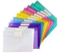 Onezebra 12 Pack Folders with Plastic Pockets, Folders A4 Document Organizer with Plastic Pockets and Button Closure, Folders for Home, Office, School, Travel (6 Assorted Colour)